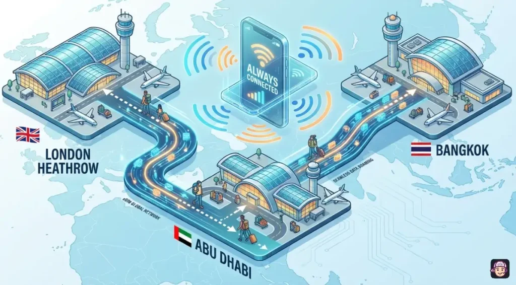 Connectivity of eSIM for Long Flights with Layovers