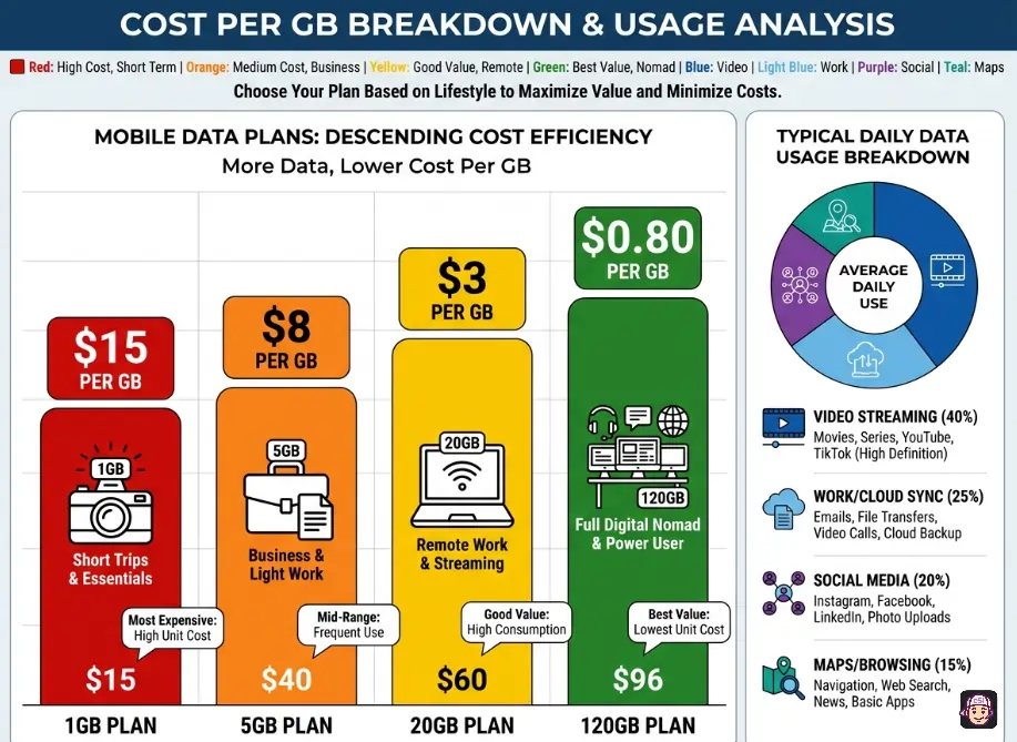 Large Data Plans eSIM-Cost-per-GB Breakdown And Usage