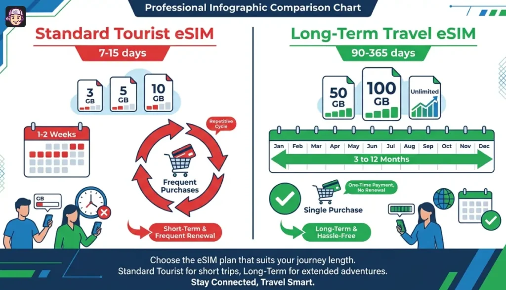 Standard Tourist eSIM VS Long-Term Travel eSIM