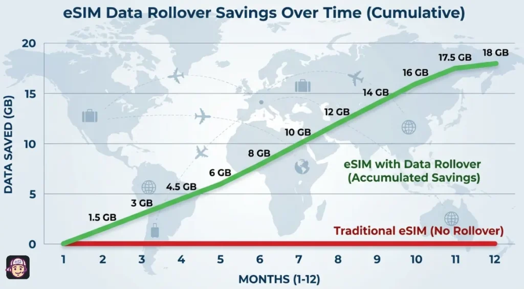 eSIM Data Rollover Savings over Time